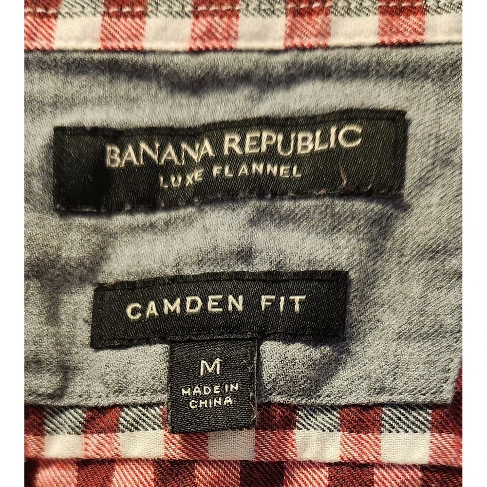 BANANA REPUBLIC Mens Medium Shirt Luxe Flannel Check Camden‎ Fit Red/Black/Ivory